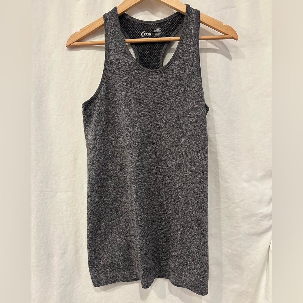 ZYIA Active Copper Charged Dark Heather Grey Tank Top EUC